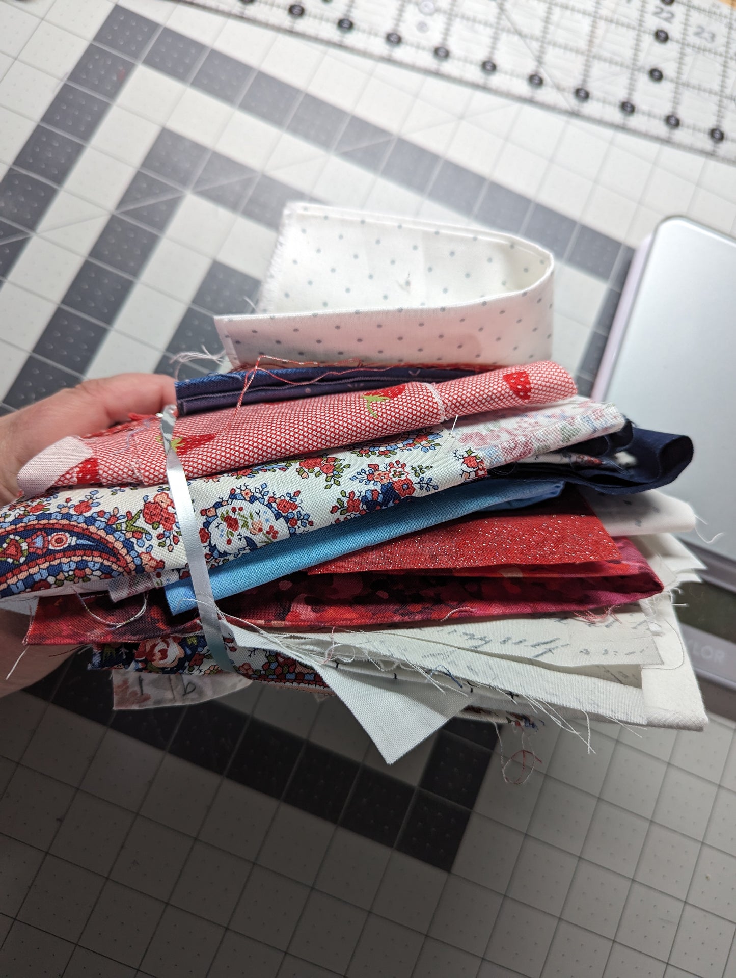 red white and blue quilting cotton scrap bundle 1 lb (bundleC)