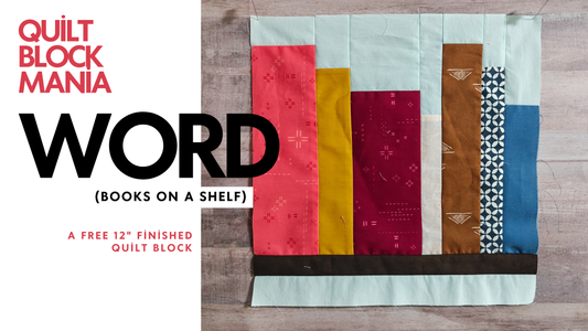 Word. Books on a shelf. a Free quilt block pattern