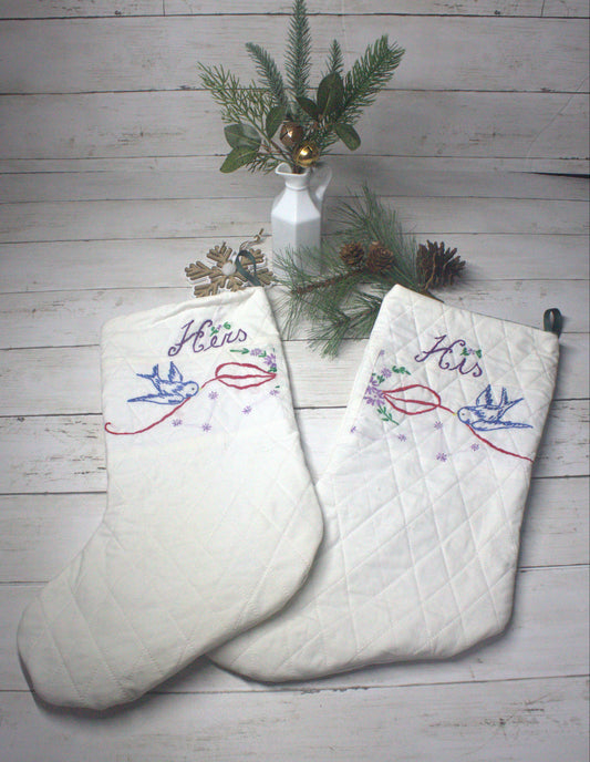 Quilted "His" and "Hers" Stockings from Upcycled Vintage Linen