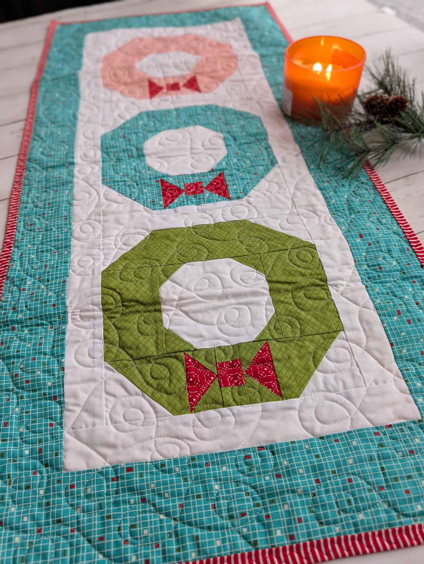 Wreath Quilted Table runner
