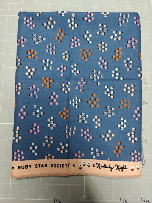Tarry Town - flowers on periwinkle -  Kimberly Kight for RSS- 1 yard