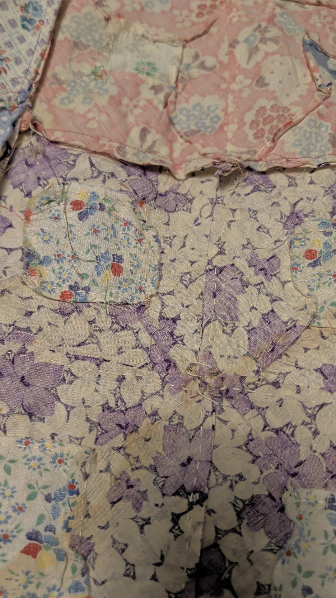 Vintage Feedsack Quilt Top – Hand Pieced – Authentic 1930s–40s Fabrics – Some Staining